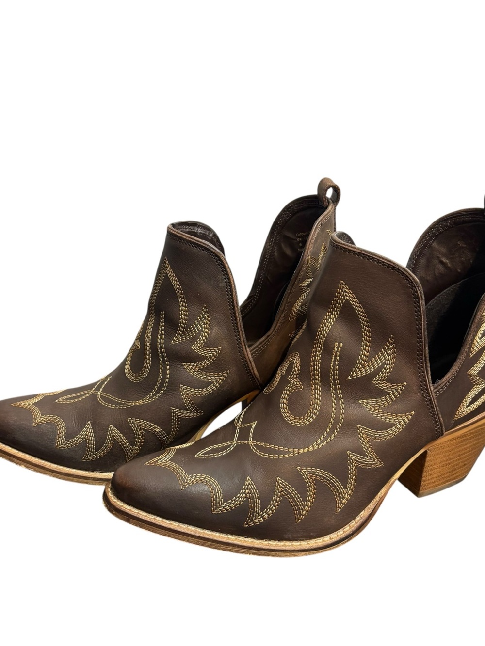 Myra Ankle Booties Brown Leather Stitch Rodeo Cowgirl Women’s Size US 9 EU 39